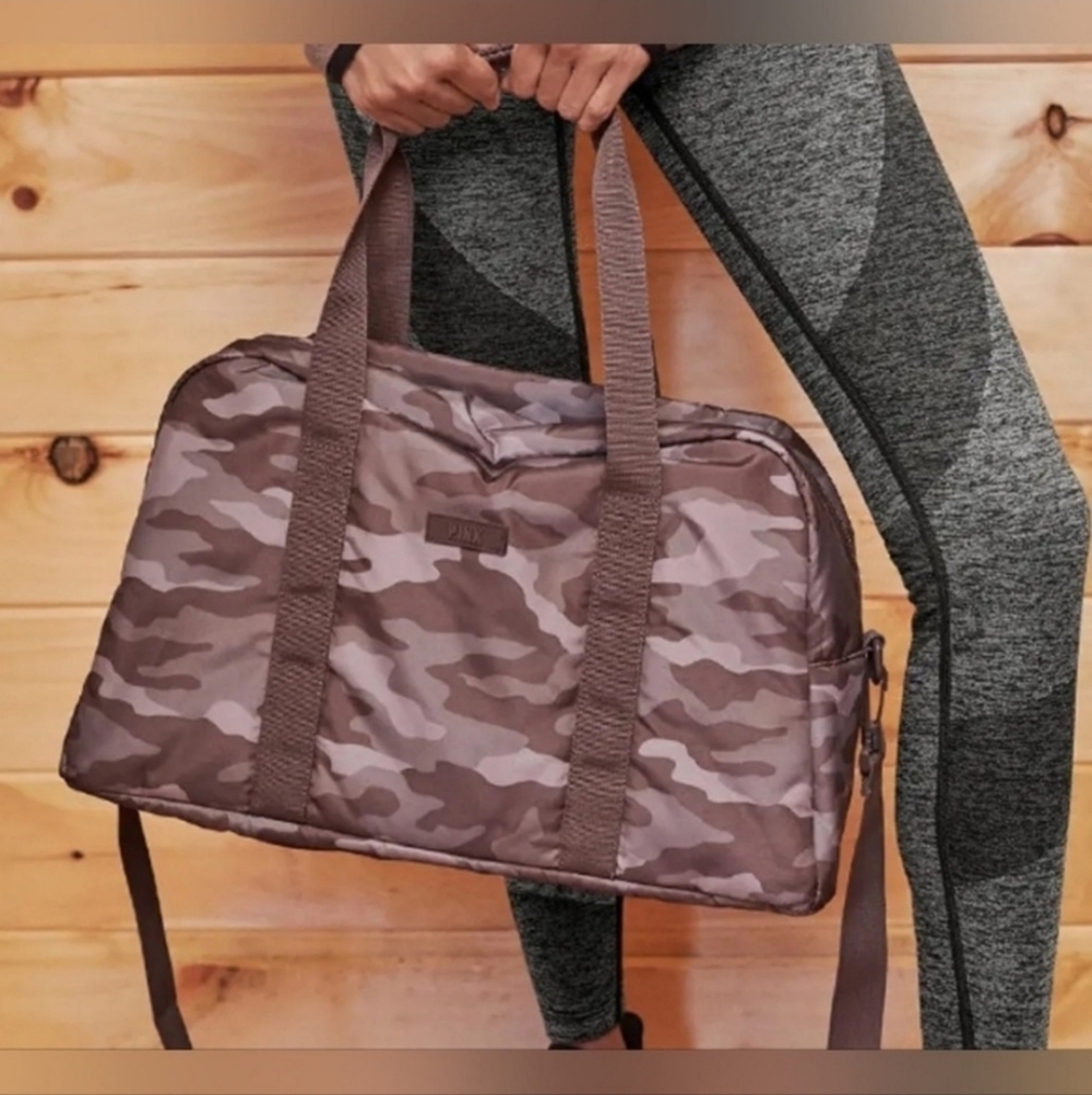PINK Victoria's Secret Purple Camo Duffel Shoulder Bag